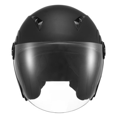Casque de moto, 3/4 ouvert, casque de motocross pour adulte avec visière transparente, moto de course confortable avec doublure amovible pour hommes et femmes, approuvé DOT (noir mat, M)