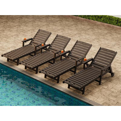 Méridienne d'extérieur surdimensionnée avec roues et dossier réglable à 5 positions avec 4 chaises, méridienne en PEHD et porte-gobelet pour piscine