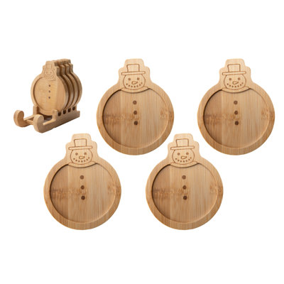 Bamboo Coaster Set 4 Piece Snowman