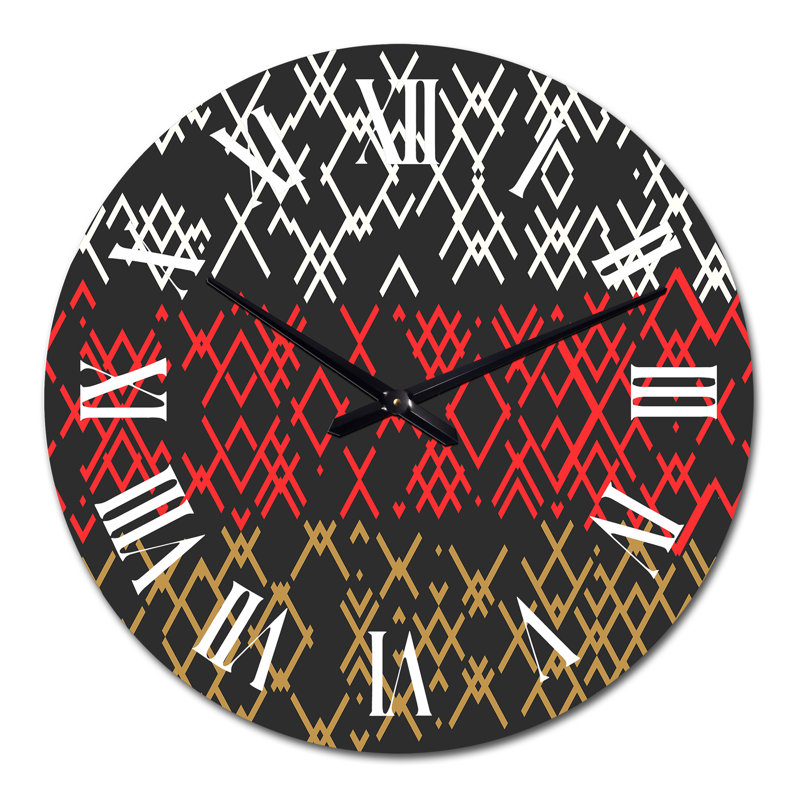 Blanc, rouge, beige et grunge géométrique - horloge murale à motifs, Moyen