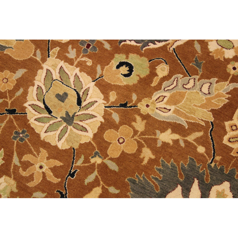 Tapis noir / orange en laine noué à la main à motif oriental 9 pi 4 po x 11 pi 7 po Roby