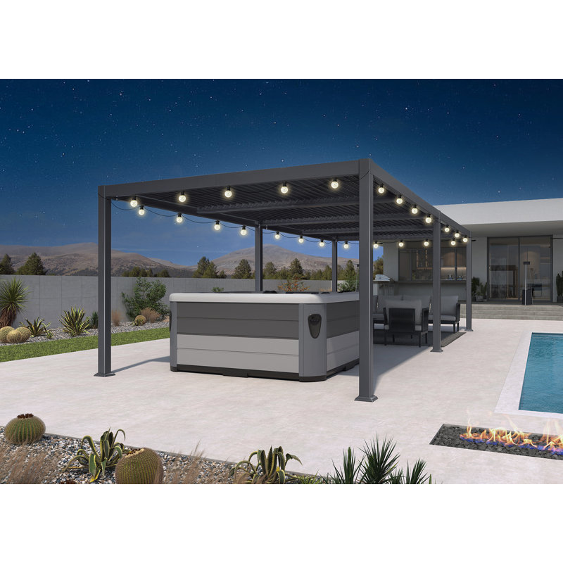 Patio Aluminum Pergola With 48ft String Lights, 92.58" H x 326.46" W x 137.36" D