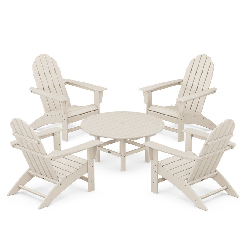 POLYWOOD Vineyard 5-Piece Adirondack Chair Conversation Set, Sand
