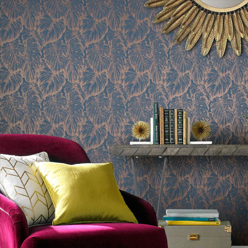 Floral Metallic Wallpaper Roll, Aegean
