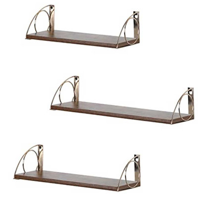 Ensemble de 3 tablettes murales en U en métal et en bois - tablettes flottantes rustiques