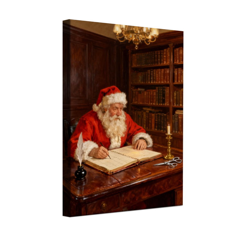 Père Noël de Noël écrivant au bureau de la bibliothèque, H 18 po x l 12 po
