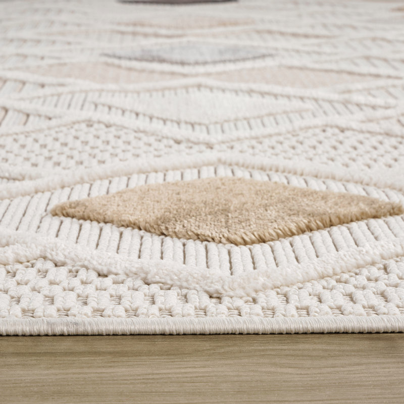 Rug Branch Kintsu 4' x 6' (3'11" x 5'7") Cream/Beige Geometric Indoor Area Rug, Comtemporary, Medium Pile, Stain-Resistant Carpet - Living Room, Bedroom, Dining Room, and Kitchen