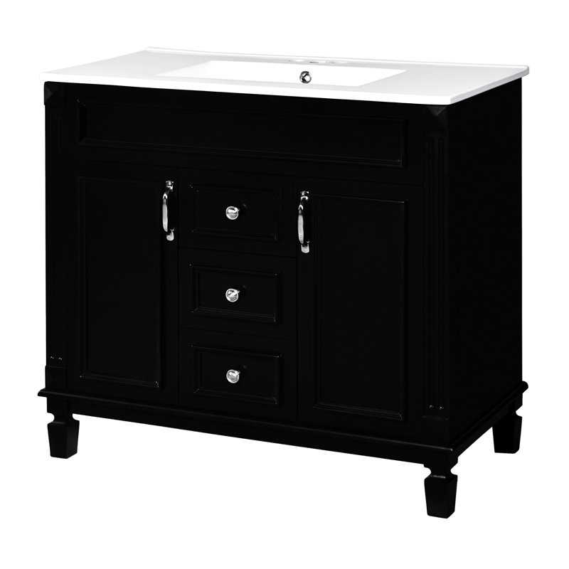 36'' Bathroom Vanity With Top Sink, Argent, Noir