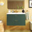 Meuble-lavabo mural avec lavabo en résine, armoire de rangement flottante avec 2 tiroirs, armoire de salle de bain en bois massif