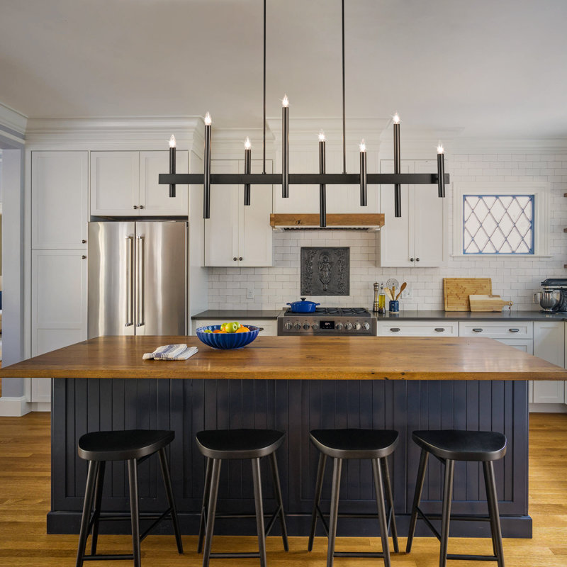 Trivon 8 - Light Dimmable Linear Kitchen Island Chandelier, Matte Black