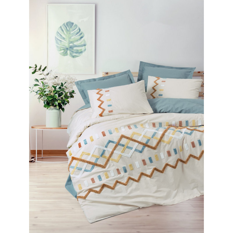 Ensemble de housse de courtepointe de qualité supérieure Ranforce, menthe, 79 po x 87 po | 100% coton, impression réactive, lavable à la machine | Comprend 2 taies d'oreiller (19,7 x 27,6 pouces), fermeture à boutons pour couette, conception douce et durable
