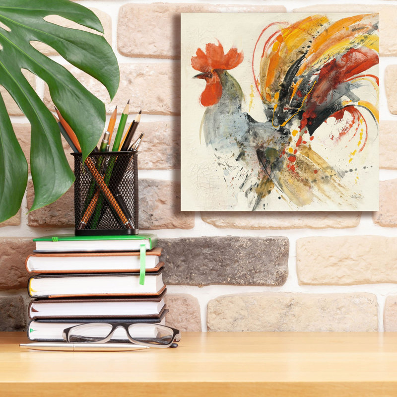 «Festive Rooster 2» par Albena Hristova, art mural sur toile, H 12 po x l 12 po x P 0,75 po