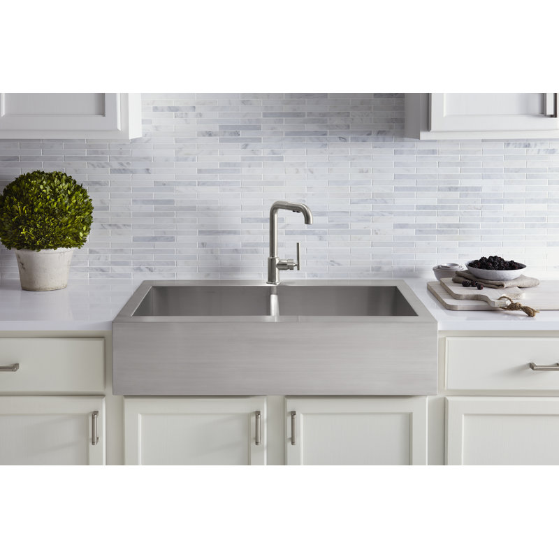 Vault™ 35.75" L x 24.3125" W Double Basins Farmhouse Kitchen Sink, 3 Hole