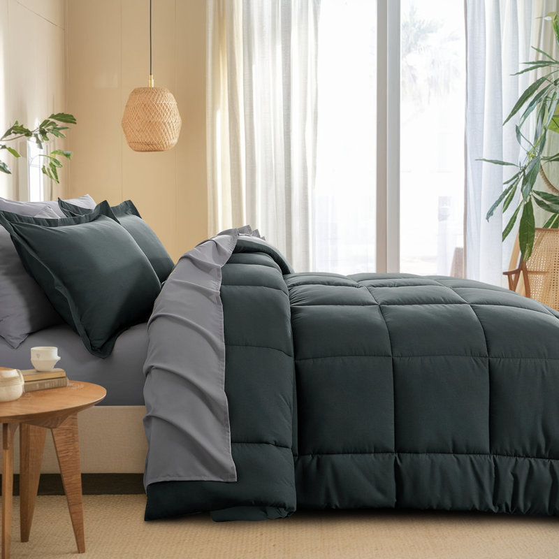 Ensemble d'édredon en microfibre 5/7-pièces , Édredon de grande taille et 6 pièces supplément, Gris foncé / Gris pâle