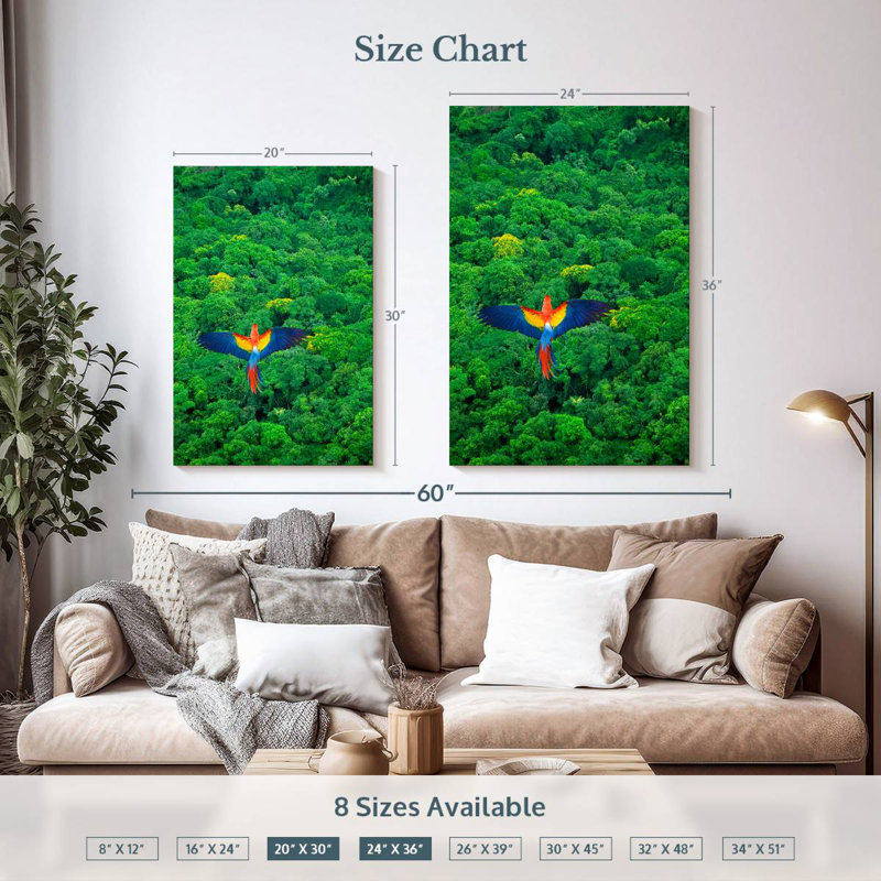 Brampt Rainforest Scarlet Macaw, 36" H x 24" W