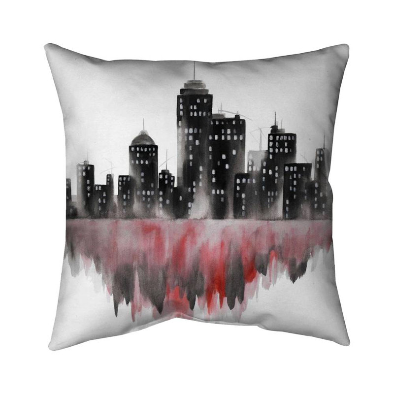 Red watercolor cityscape - 18"x18" Throw pillow - Poly twill - Print on demand, Red, 17" H x 17" W, Polyester/Polyfill