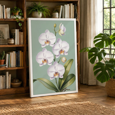 White Orchids in Bloom Botanical - Wrapped Canvas