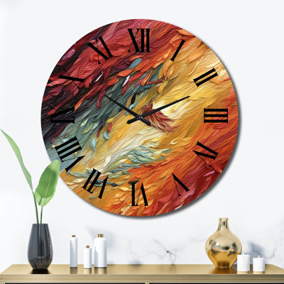 Horloge murale à vagues abstraites, horloge décorative rétro rouge-orange