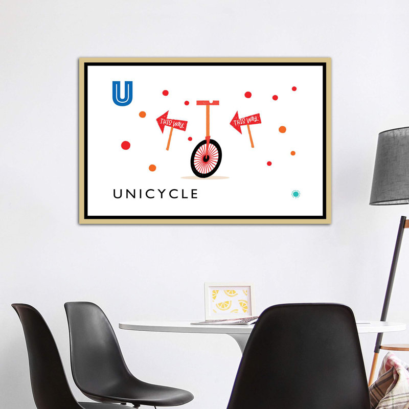 «U Is for Monicycle» - Impression, Toile encadrée d'or, Aucun mat, H 40 po x l 60 po x 1,5 po