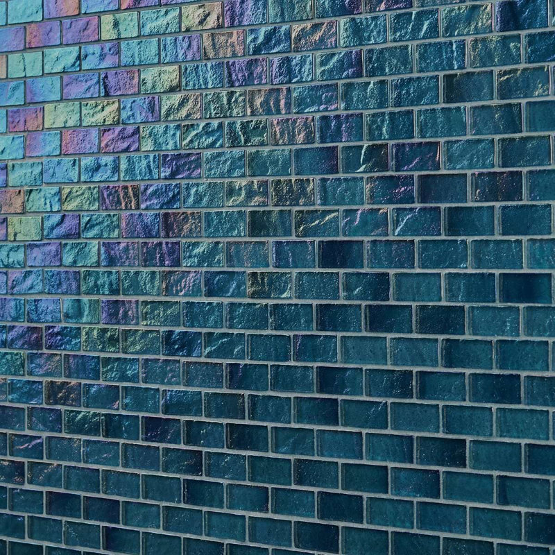 Splash 1X2 Polished Glass Mosaic Tile, Tropical Blue
