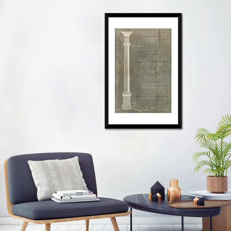 « column blueprint ii », impression sur toile, H 24 po x l 16 po x P 1 po, Papier d'art encadré noir, Blanc