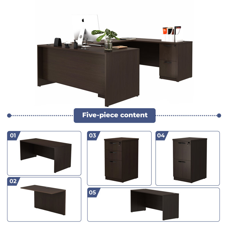 Gitana 100.4'' U-shaped Desk with File Cabinets, Espresso