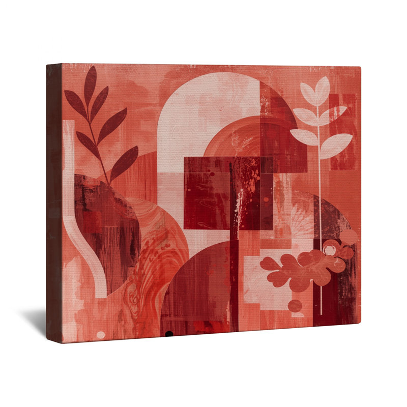 Toile de galerie abstraite à formes botaniques rouges en plusieurs tailles, 20 po x 30 po