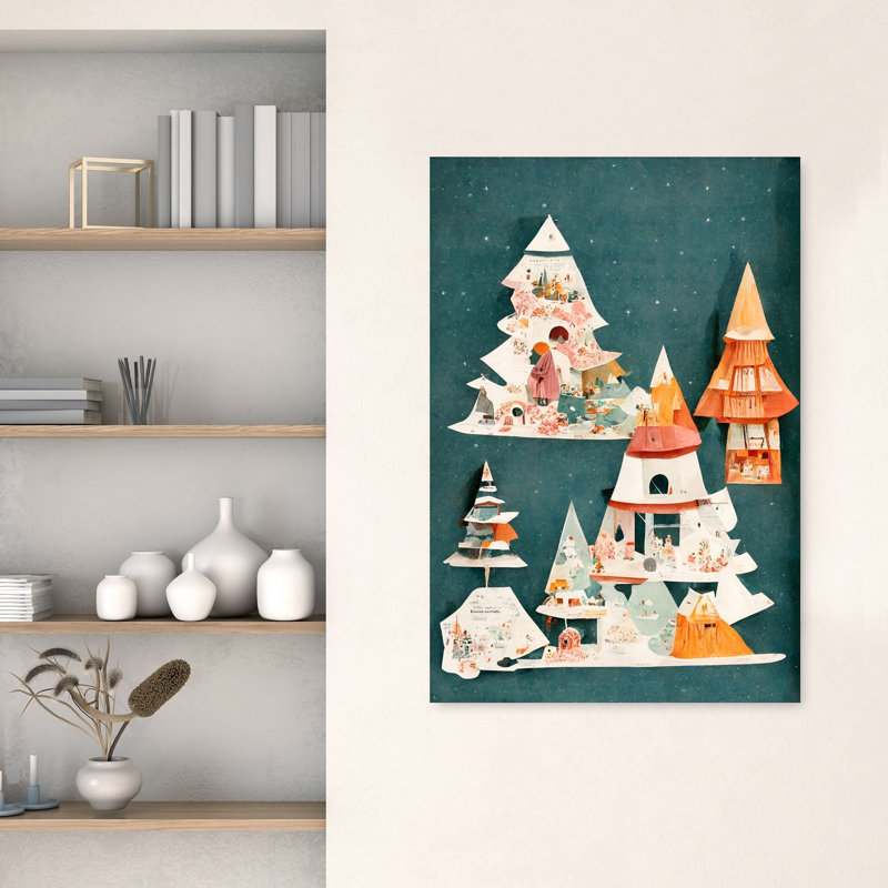 Enchanted Forest Homes, arbre de Noël moderne et coloré, forêt, impression d'art mural, 48" H x 32" W