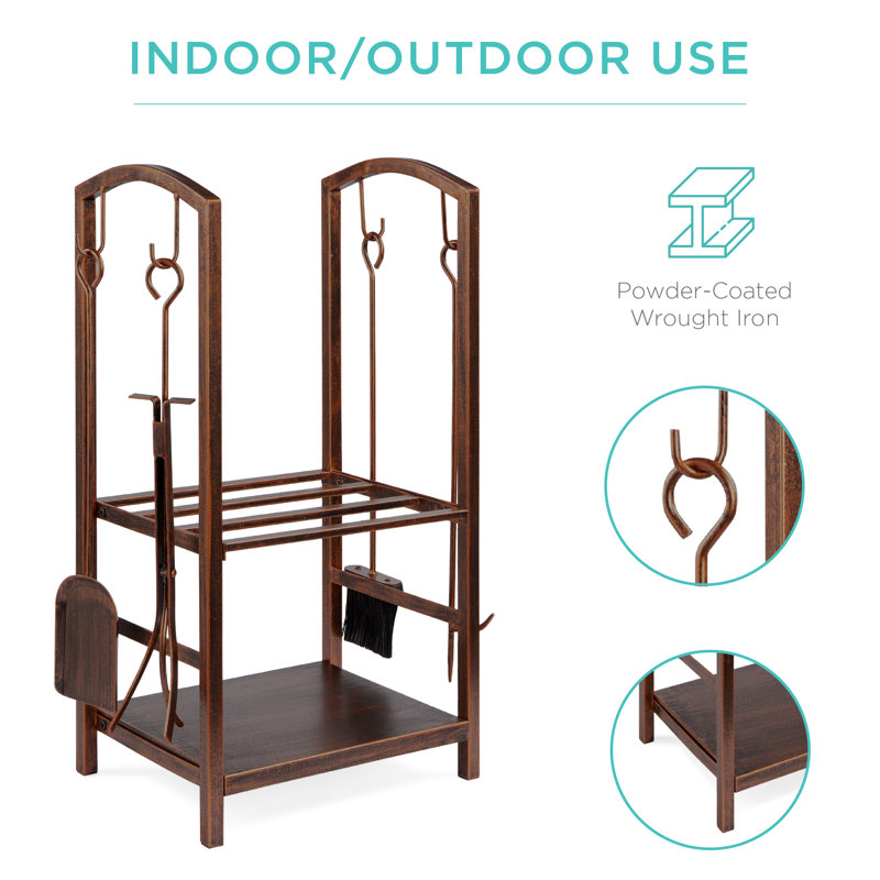5-Piece Copper Wrought Iron Firewood Log Rack Holder Set