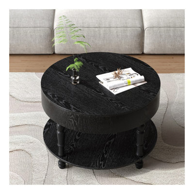 Table basse avec rangement double pour le salon, table basse ronde moderne de 31,5 po avec rangement et compartiment caché, pieds de nivellement réglables, assemblage facile (noir)