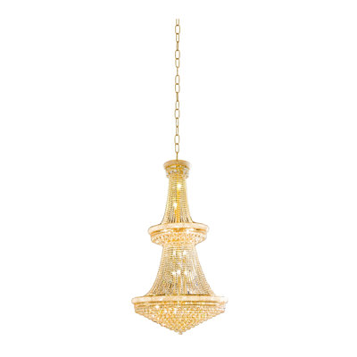 32-Light Gold Chandelier With Clear Crystals