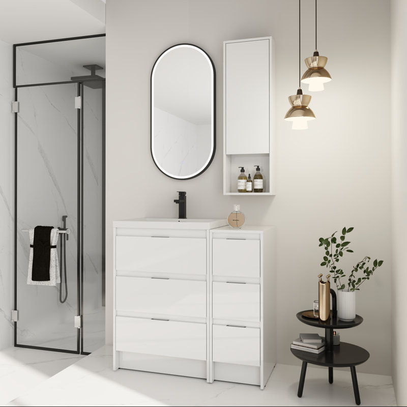 Ensemble de meuble-lavabo 36 "avec lavabo en résine - Armoire flottante et tiroirs à fermeture en douceur