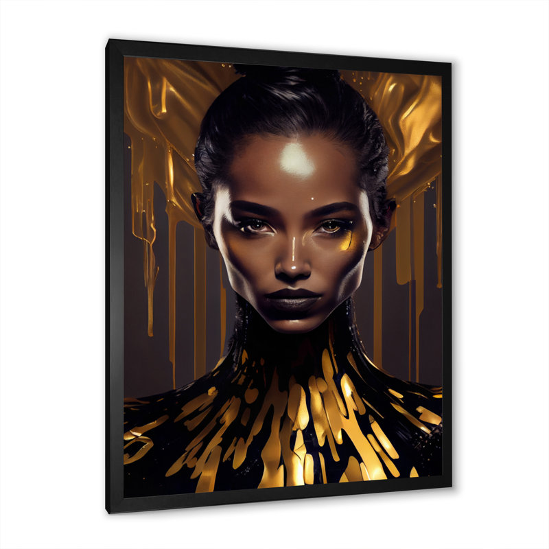 Sensual, liquide, or, femme, III - Impression sur toile, H 20 po x l 12 po x P 1 po, Cadre photo noir
