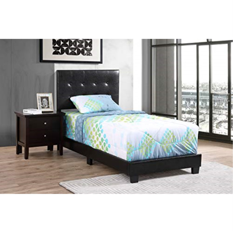 Tufted Low Profile Standard Bed, Black, Twin