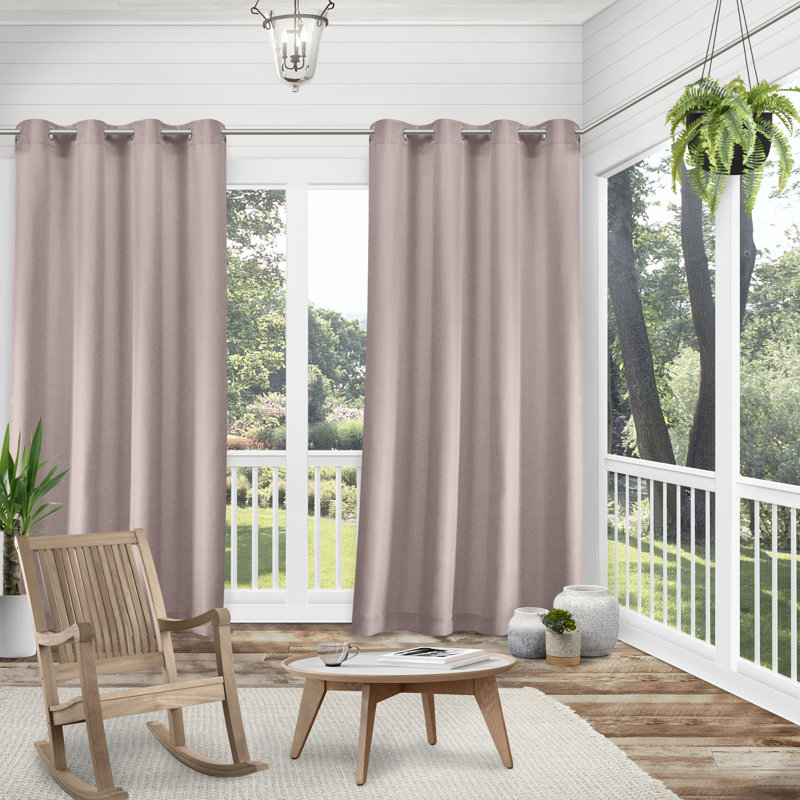 Biscayne Indoor/Outdoor Two Tone Textured Grommet Top Curtain Panel Pair, 54" W x 84" L, Blush