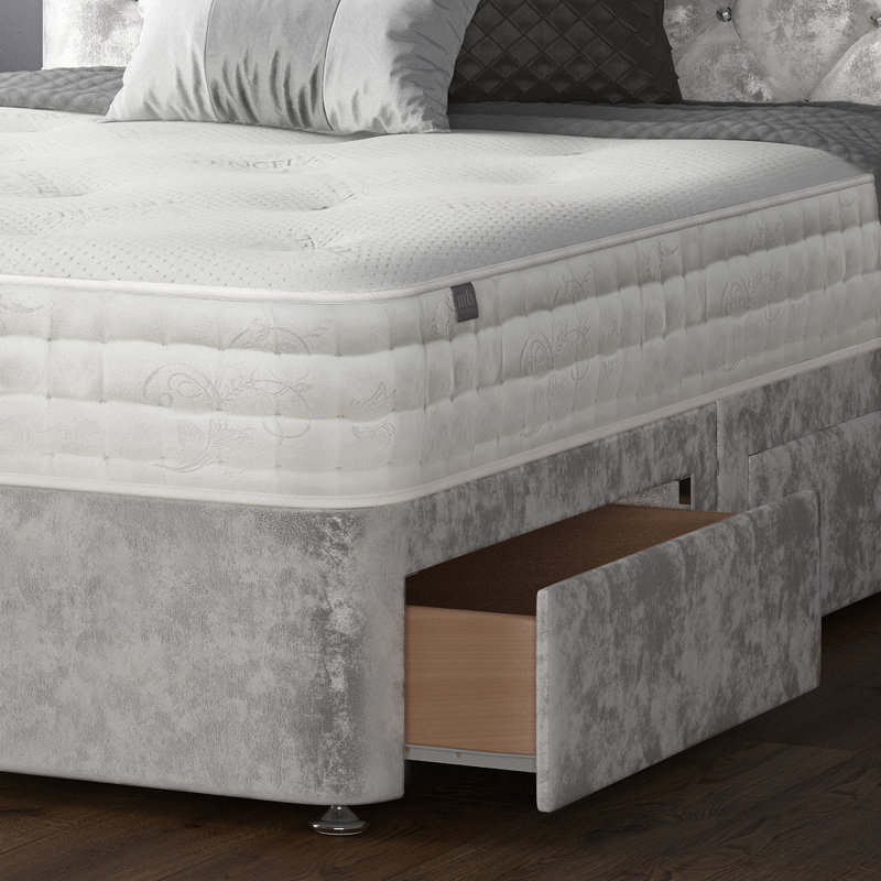 Eberhardt Upholstered Bed, Single (3'), Silver, 2 Left Drawers