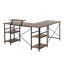 Bureau industriel en L avec tablettes de rangement, noyer Techni Mobile