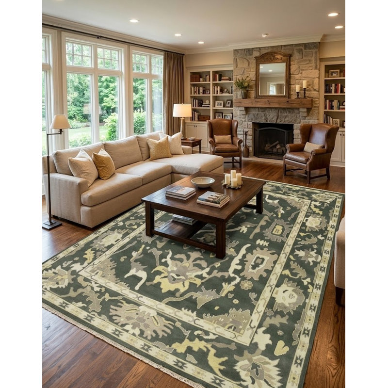 Muted Green Traditional 10X14 Oushak Chobi Oriental Area Rug