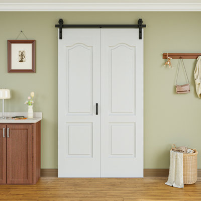 Solid Manufactured Wood Unfinished Bi-Fold Barn Door With Installation Hardware Kit