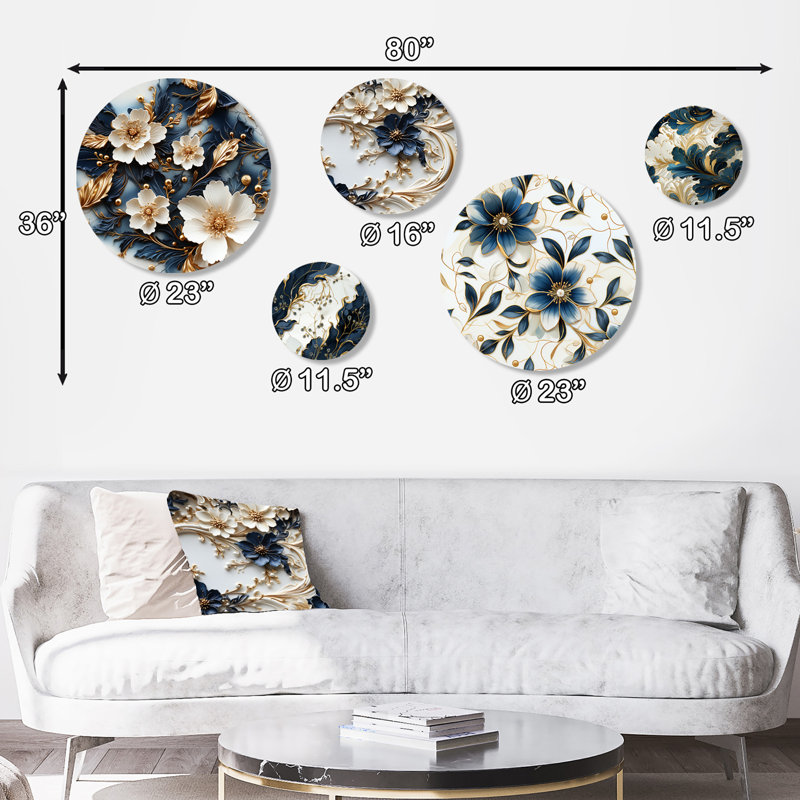Nevis - Ensemble d'art mural rond en marbre Glam 5 pièces