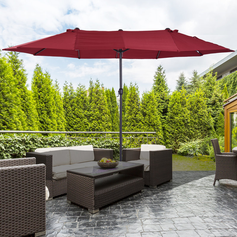 Outsunny 4.6m Garden Parasol Double-Sided Sun Umbrella, Wine Red