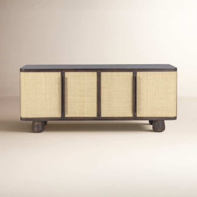 Devlin 70.7" Solid Acacia Wood Sideboard with Shelves and Cabinets