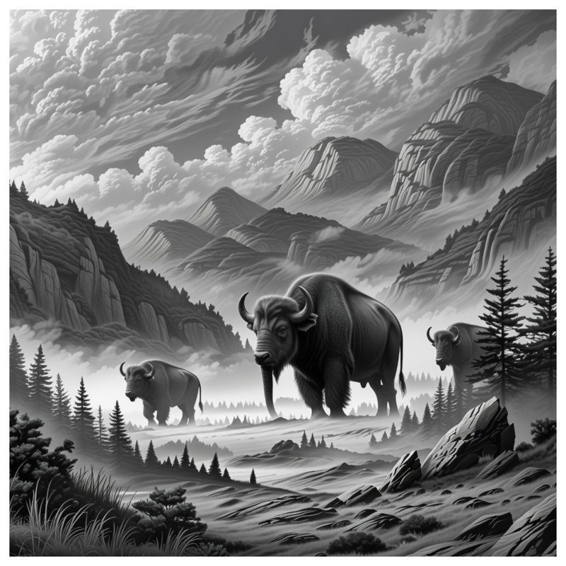 Rideaux de douche Majestic Bison Landscape, L 70 po x H 93 po