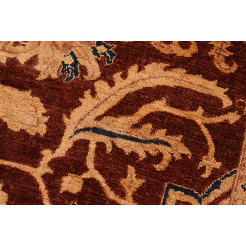 Tapis beige / rouge en laine noué à la main à motif oriental 8 pi 1 po x 11 pi 1 po Badita