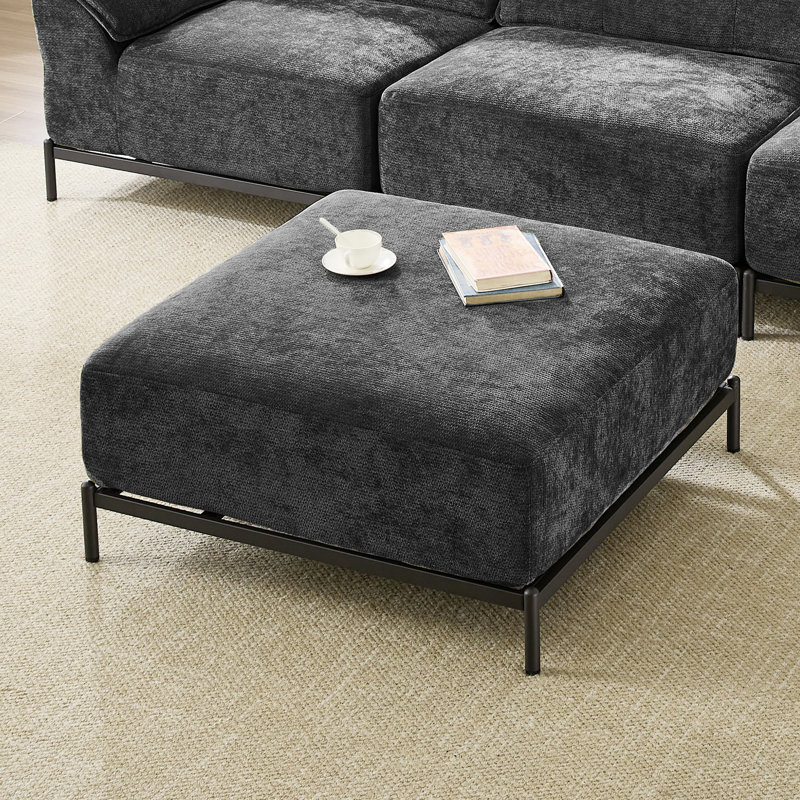 Chenille Upholstered Ottoman, Black