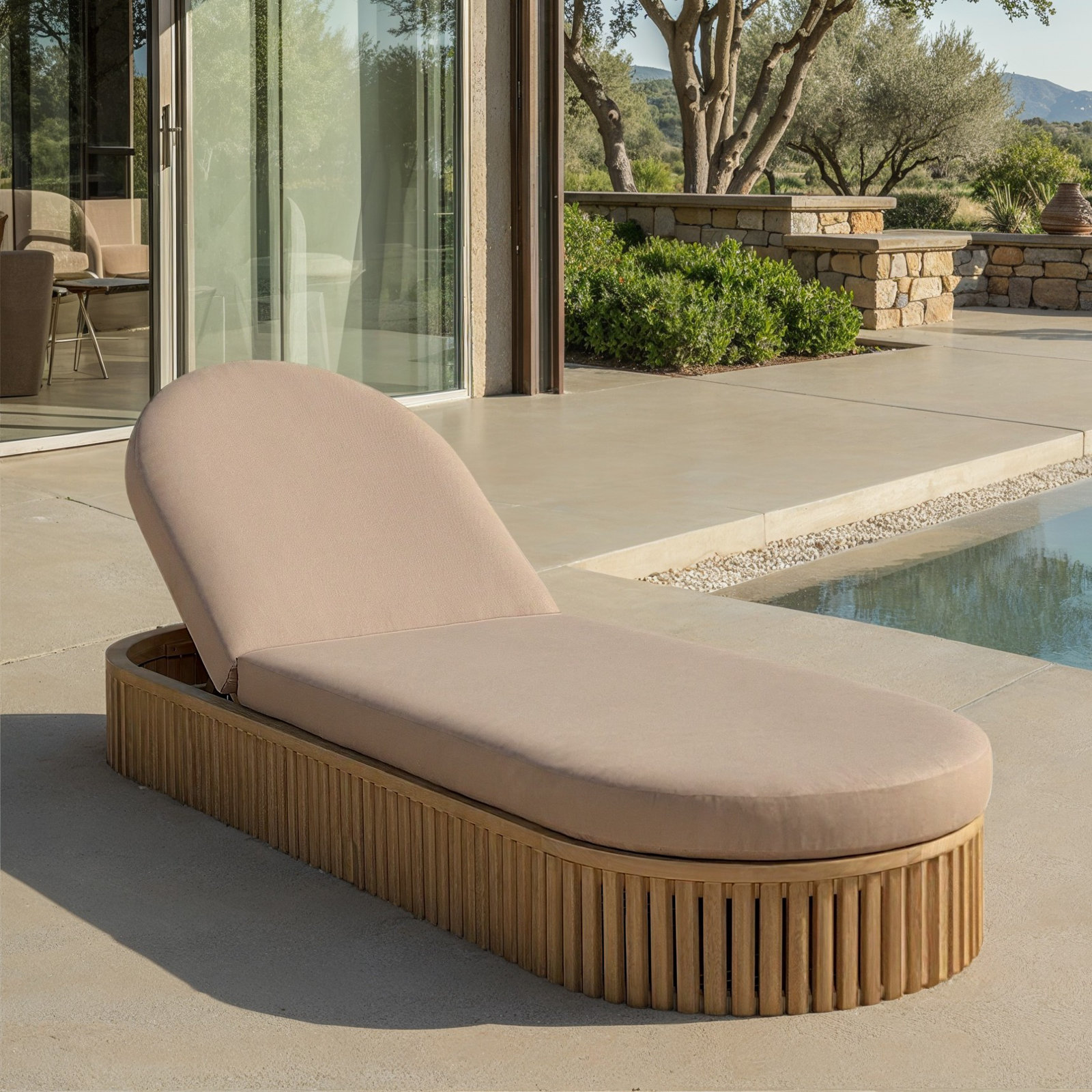 Shorsey 28" Eucalyptus Patio Chaise Lounge