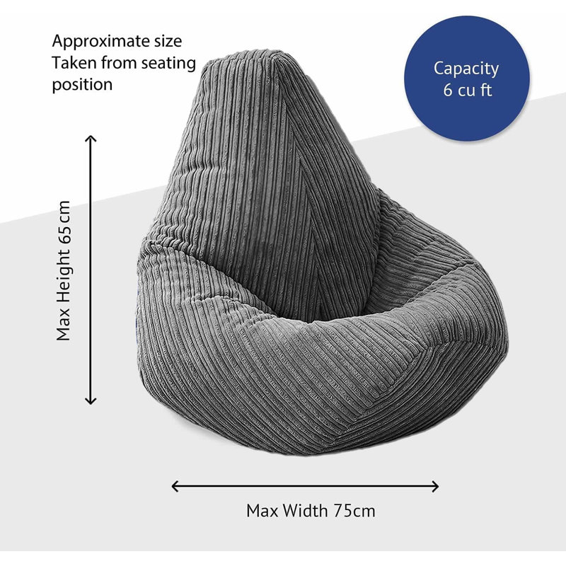 Childrens Highback Bean Bag Lounger, Grey