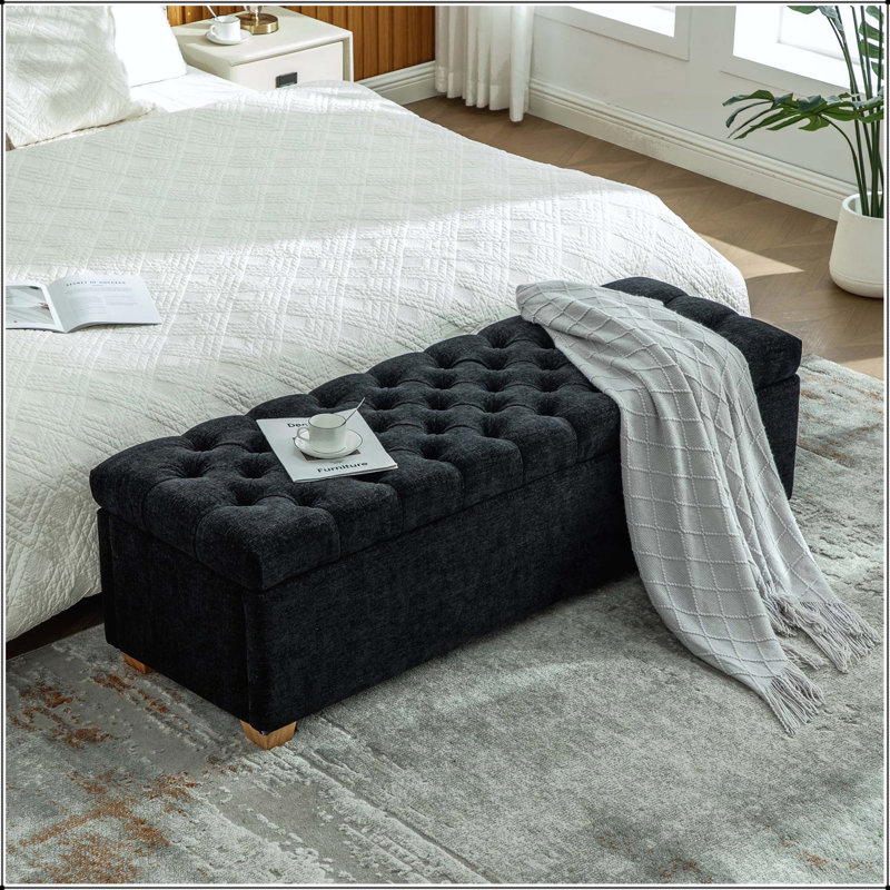 Banc de rangement 60,2 po Chenille, Noir
