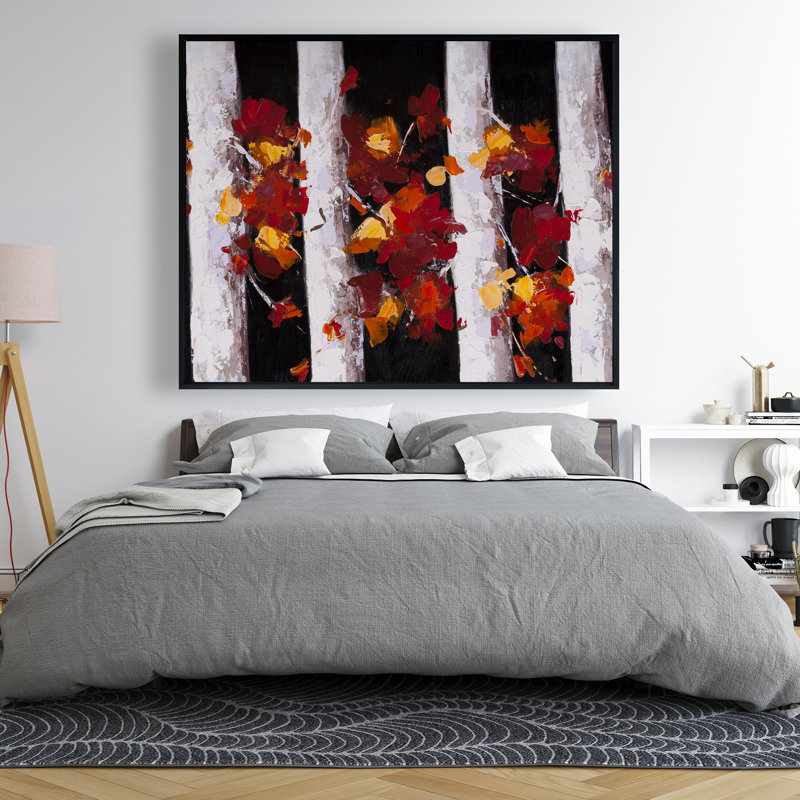 Trees and Fall Leaves - Framed Canvas for Home Decor