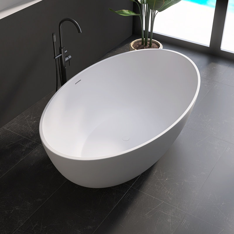 Forma 67'' Wide Freestanding Tub Solid Surface Deep Freestanding Soaking Bathtub, Matte White
